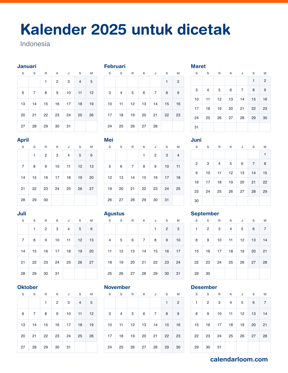 Kalender 2025 untuk dicetak dengan hari libur Indonesia